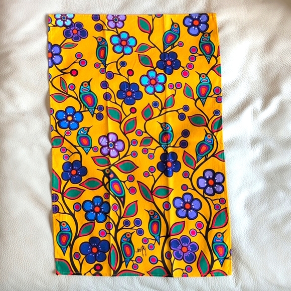 Cotton Kitchen Towel Woodland Style Birds & Flowers Design by Jim Oskineegish - Picture 1 of 4